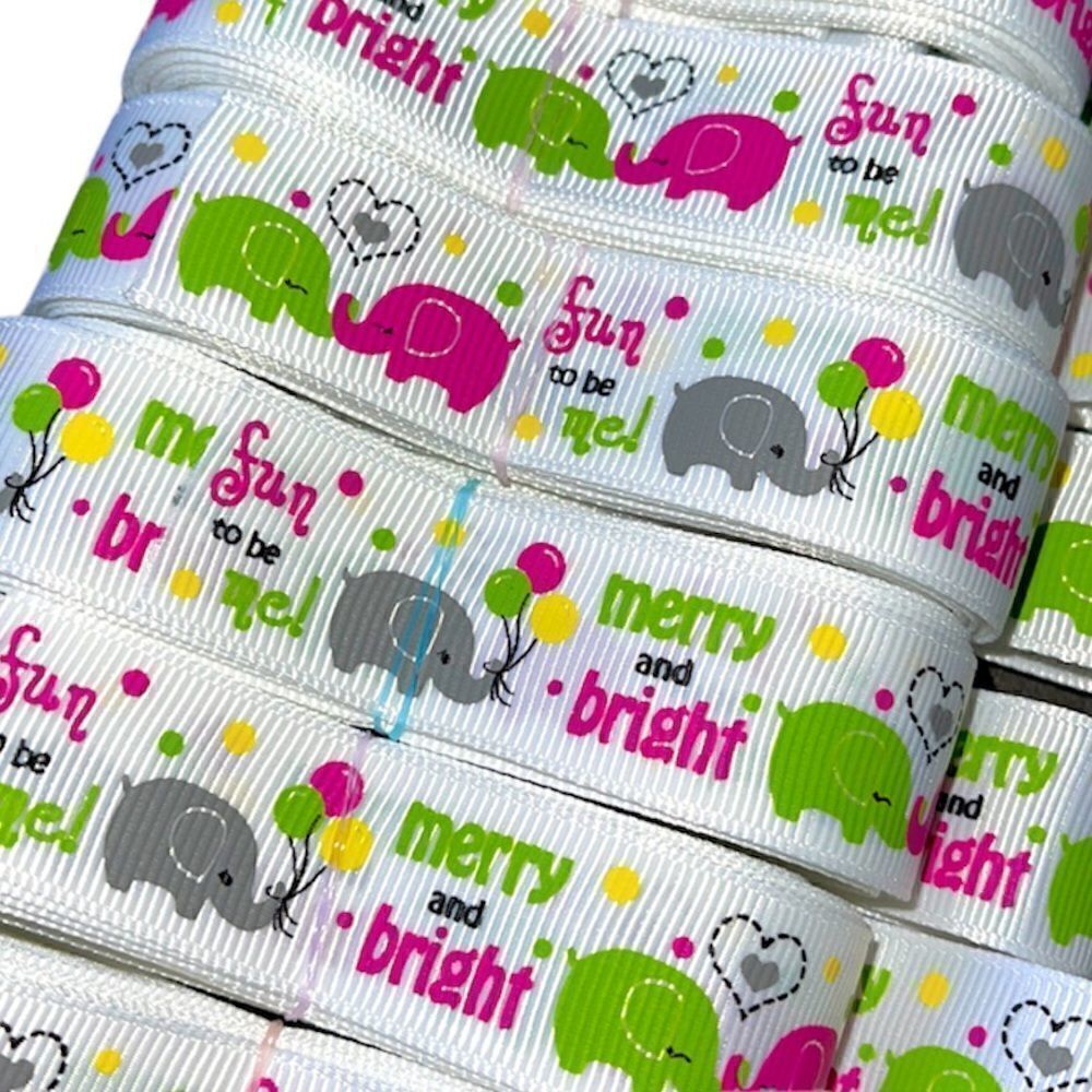 Grosgrain Ribbon 7/8” 5 yards 5/$20 NEW merry & bright elephants fun to be me - Picture 9 of 9